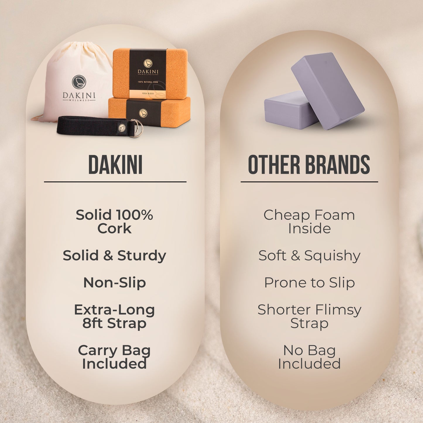 Dakini Wellness Cork Yoga Block 2 Pack with Yoga Strap Set
