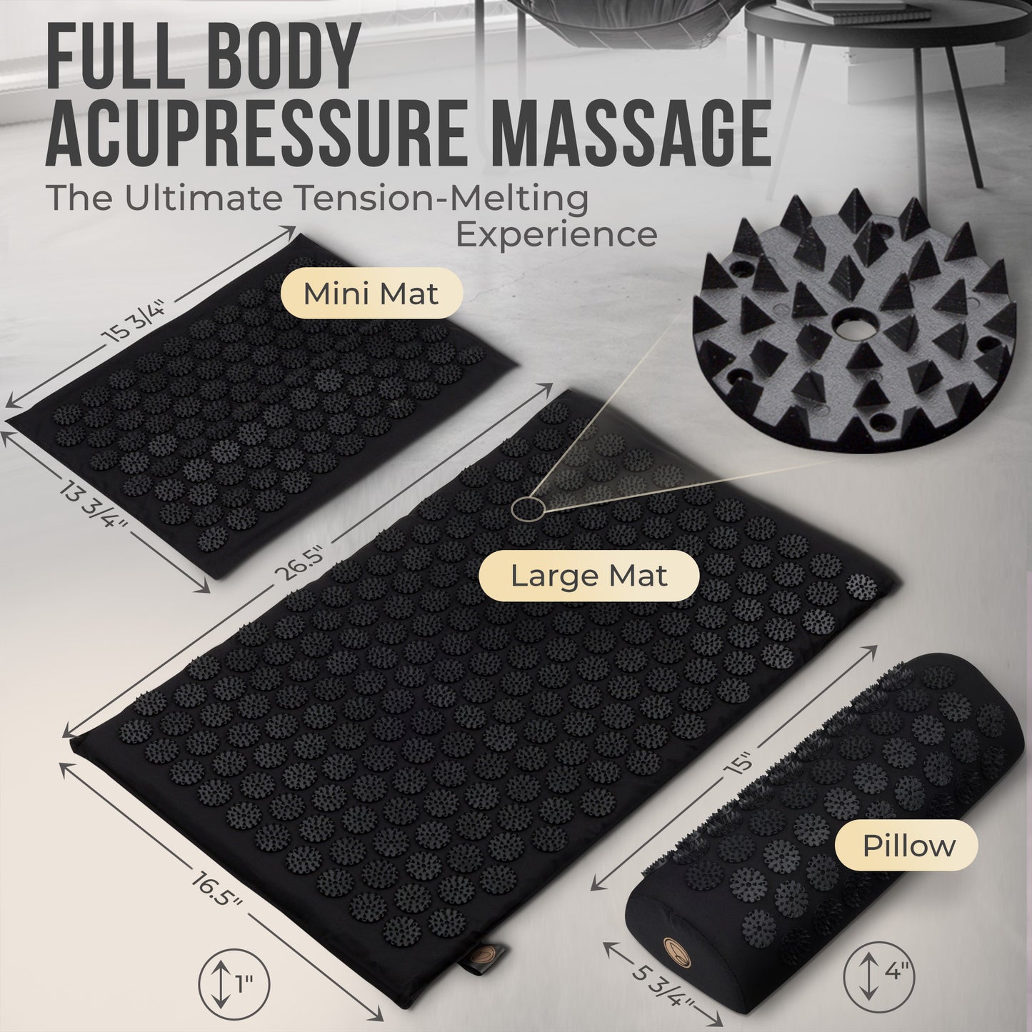 Dakini Wellness Acupressure Set Black - Mat, Pillow and Mini Mat